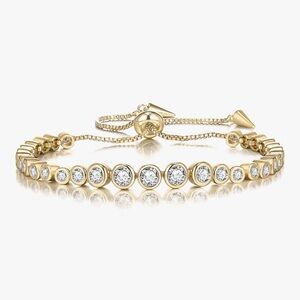 NEW 14K Gold Plated Simulated Diamonds Tennis Bracelet